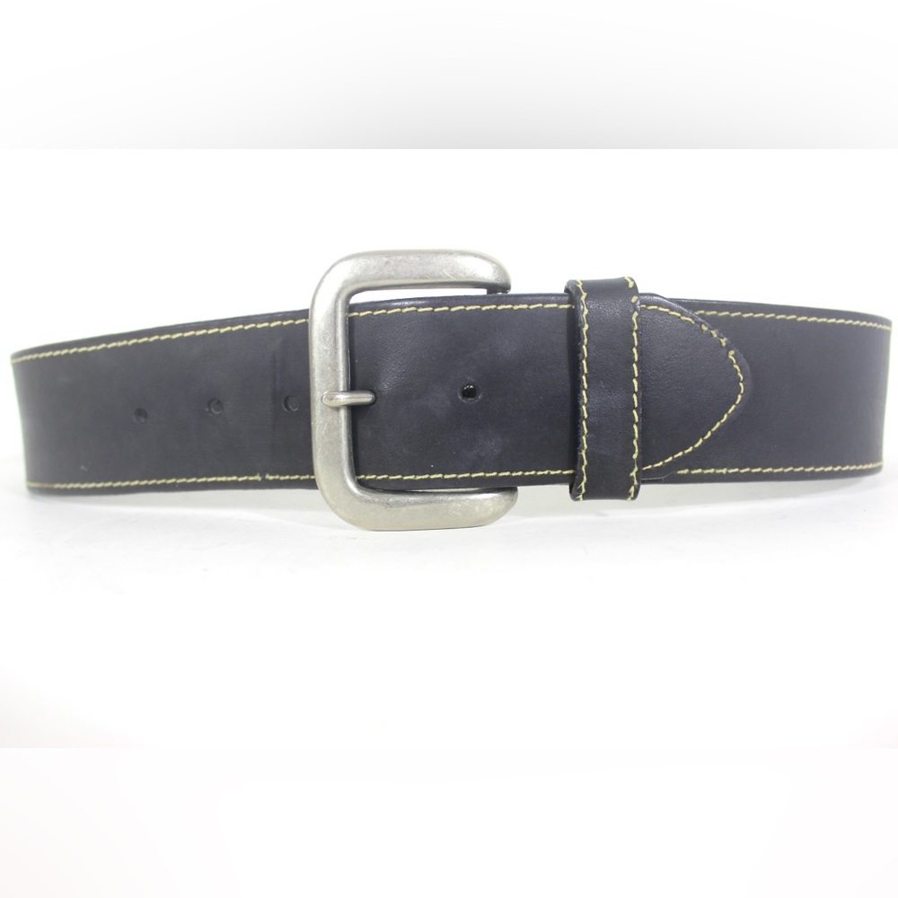 Vintage Smooth Wide Thick Black/ Leather Belt Waist Belt with Contrast Stitching
